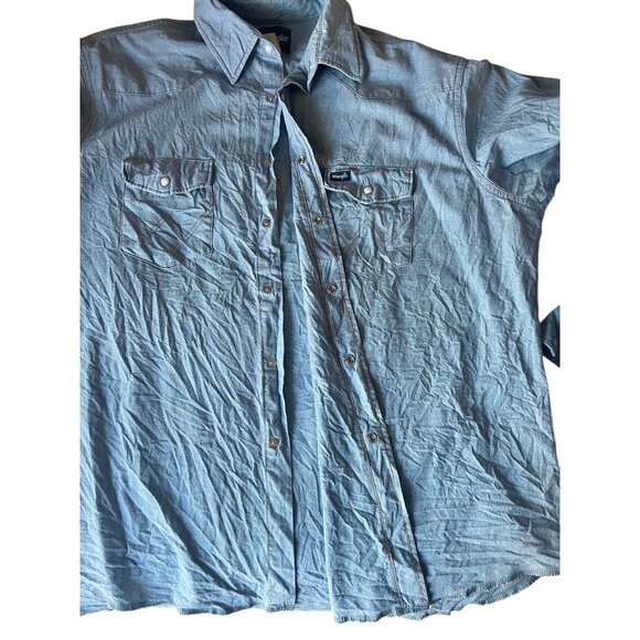 Wrangler Mens Denim Western Snap Shirt Blue L - Picture 6 of 11